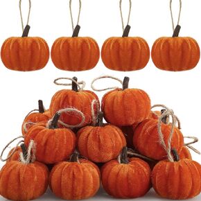 16 PCS Fall Thanksgiving Pumpkin Hanging Ornaments Orange Velvet Fabric Pumpkin Hanging Small Tree Ornaments 2.2" Fabric Pumpkins Ball Tree Decorations for Fall Home Farmhouse Harvest Party Decor in Saudi Arabia