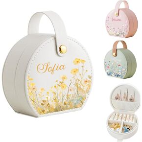Personalized Monogram Travel Jewelry Box with Name, Women Custom Jewelry Case, Portable Elegant Half-Moon Organizer, Bridesmaid Wedding Bridal Shower Birthday Gifts for Mom Wife Girls in Saudi Arabia