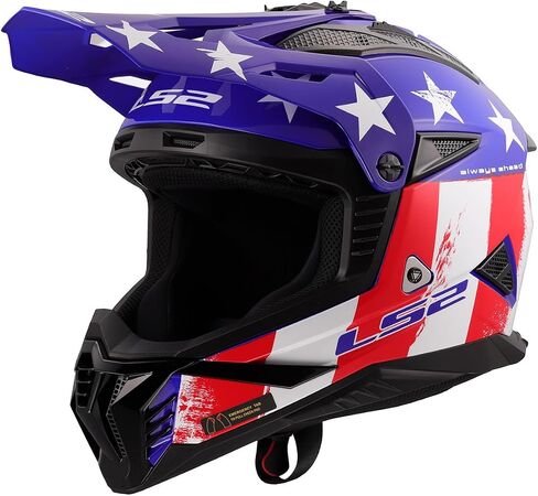 LS2 Helmets Gate II Full Face Mx Motorcycle Helmet (Gloss Battle Scar Red/White/Blue - X -Large) in Kuwait