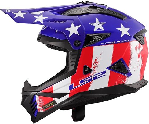 LS2 Helmets Gate II Full Face Mx Motorcycle Helmet (Gloss Battle Scar Red/White/Blue - X -Large) in Kuwait