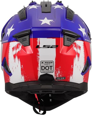 LS2 Helmets Gate II Full Face Mx Motorcycle Helmet (Gloss Battle Scar Red/White/Blue - X -Large) in Kuwait