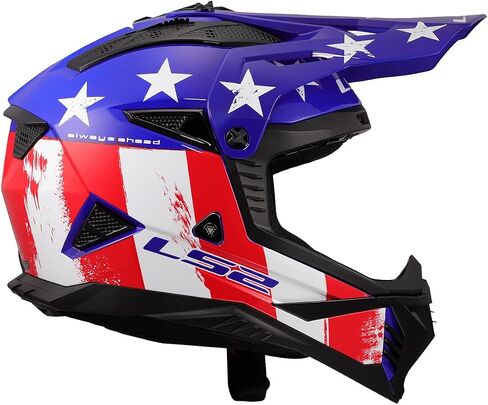 LS2 Helmets Gate II Full Face Mx Motorcycle Helmet (Gloss Battle Scar Red/White/Blue - X -Large) in Kuwait