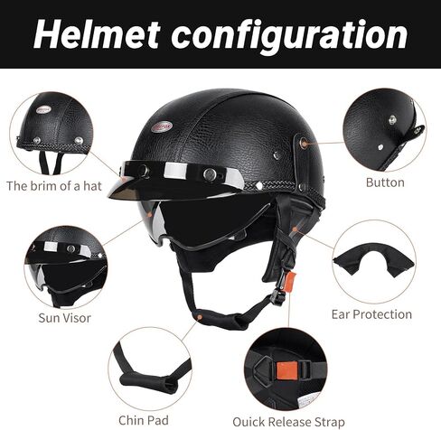 Half Helmet Motorcycle Men Women Adult Open Face Motorcycle Helmets with Sun Retractable Visor DOT Certified in Kuwait