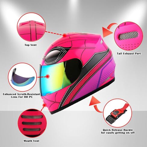واو شباب دراجة نارية كاملة الوجه خوذة شارع شارع BMX MX Kids Spider Pink + MX حزمة قفازات الهيكل العظمي MX in Kuwait