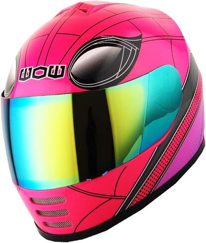 واو شباب دراجة نارية كاملة الوجه خوذة شارع شارع BMX MX Kids Spider Pink + MX حزمة قفازات الهيكل العظمي MX in Kuwait
