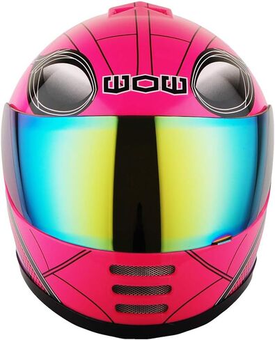 واو شباب دراجة نارية كاملة الوجه خوذة شارع شارع BMX MX Kids Spider Pink + MX حزمة قفازات الهيكل العظمي MX in Kuwait