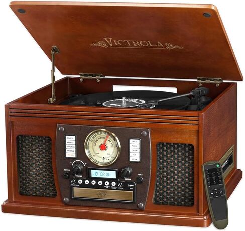 Victrola Aviator 8-in-1 Bluetooth Record Player & Multimedia Center with Built-in Stereo Speakers - 3-Speed Turntable, Vinyl to MP3 Recording, Wireless Music Streaming, Mahogany in Kuwait