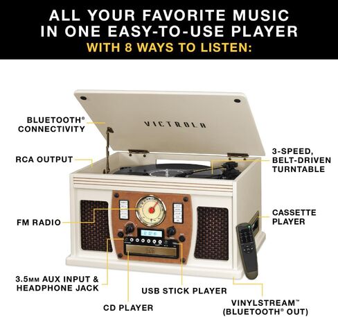 Victrola Aviator 8-in-1 Bluetooth Record Player & Multimedia Center with Built-in Stereo Speakers - 3-Speed Turntable, Vinyl to MP3 Recording, Wireless Music Streaming, Mahogany in Kuwait