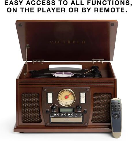 Victrola Aviator 8-in-1 Bluetooth Record Player & Multimedia Center with Built-in Stereo Speakers - 3-Speed Turntable, Vinyl to MP3 Recording, Wireless Music Streaming, Mahogany in Kuwait