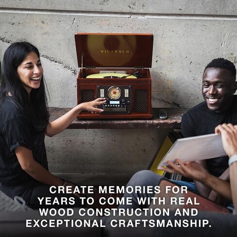 Victrola Aviator 8-in-1 Bluetooth Record Player & Multimedia Center with Built-in Stereo Speakers - 3-Speed Turntable, Vinyl to MP3 Recording, Wireless Music Streaming, Mahogany in Kuwait