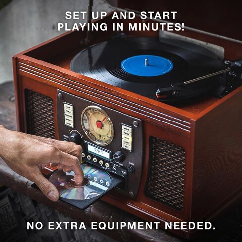 Victrola Aviator 8-in-1 Bluetooth Record Player & Multimedia Center with Built-in Stereo Speakers - 3-Speed Turntable, Vinyl to MP3 Recording, Wireless Music Streaming, Mahogany in Kuwait