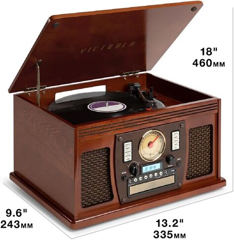 Victrola Aviator 8-in-1 Bluetooth Record Player & Multimedia Center with Built-in Stereo Speakers - 3-Speed Turntable, Vinyl to MP3 Recording, Wireless Music Streaming, Mahogany in Kuwait