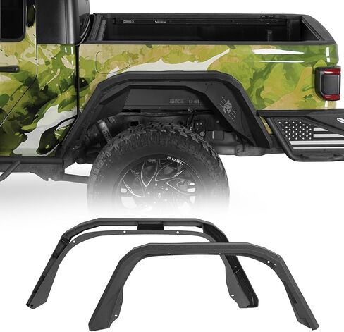 U-Box Gladiator Flat Frend Fender Fender W/LED أضواء إشارة الدوران لعام 2018-2025 Jeep Wrangler JL & JLU Unlimited & Jeep Gladiator JT-Throad Steel Guard Wheel Tlares in Saudi Arabia