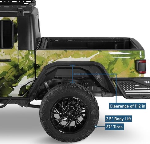 U-Box Gladiator Flat Frend Fender Fender W/LED أضواء إشارة الدوران لعام 2018-2025 Jeep Wrangler JL & JLU Unlimited & Jeep Gladiator JT-Throad Steel Guard Wheel Tlares in Saudi Arabia