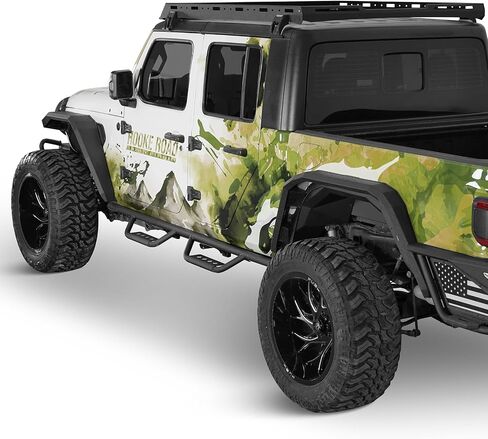 U-Box Gladiator Flat Frend Fender Fender W/LED أضواء إشارة الدوران لعام 2018-2025 Jeep Wrangler JL & JLU Unlimited & Jeep Gladiator JT-Throad Steel Guard Wheel Tlares in Saudi Arabia
