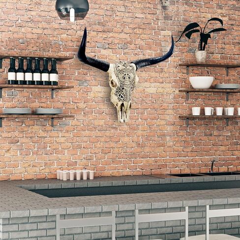 HETBGJU Large Black white Faux Cow Skull Wall Decor with Long Horns - Realistic Resin Bull Head Sculpture - Western Farmhouse Wall Hanging 31" x 24" incl Horns (black) in Saudi Arabia