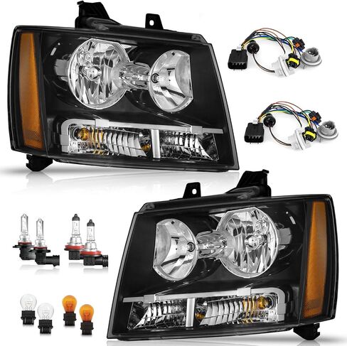 المصباح الأمامي لعام 2007-2013 Avalancha/Suburban 2500 ، 2008-2013 Tahoe Hybrid ، 07-14 Tahoe 1500 ، 2012-2014 Tahoe SSV Headlamp Black Housing Clear+الجانب الأيمن in Kuwait
