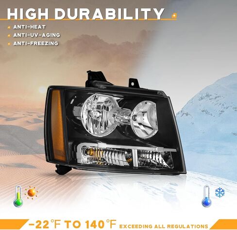 المصباح الأمامي لعام 2007-2013 Avalancha/Suburban 2500 ، 2008-2013 Tahoe Hybrid ، 07-14 Tahoe 1500 ، 2012-2014 Tahoe SSV Headlamp Black Housing Clear+الجانب الأيمن in Kuwait
