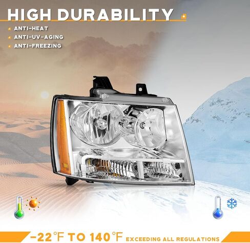 المصباح الأمامي لعام 2007-2013 Avalancha/Suburban 2500 ، 2008-2013 Tahoe Hybrid ، 07-14 Tahoe 1500 ، 2012-2014 Tahoe SSV Headlamp Black Housing Clear+الجانب الأيمن in Kuwait