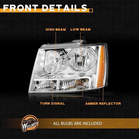 المصباح الأمامي لعام 2007-2013 Avalancha/Suburban 2500 ، 2008-2013 Tahoe Hybrid ، 07-14 Tahoe 1500 ، 2012-2014 Tahoe SSV Headlamp Black Housing Clear+الجانب الأيمن in Kuwait