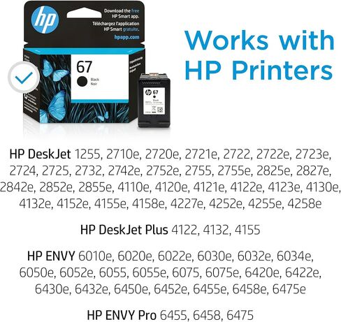 HP 67 خرطوشة الحبر الأسود | يعمل مع HP Deskjet 1255 ، 2700 ، 4100 Series ، HP Envy 6000 ، 6400 Series | مؤهل للحصول على الحبر الفوري | 3ym56an in Kuwait