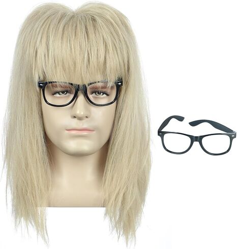 Yuehong Long Wave Blonde Mullet ثقيلة فيلم شعر مستعار عقلي مضحكة Cosplay زي الشعر ألياف الاصطناعية مقاومة للحرارة in Saudi Arabia