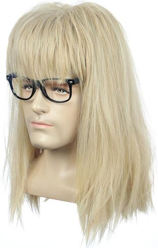 Yuehong Long Wave Blonde Mullet ثقيلة فيلم شعر مستعار عقلي مضحكة Cosplay زي الشعر ألياف الاصطناعية مقاومة للحرارة in Saudi Arabia
