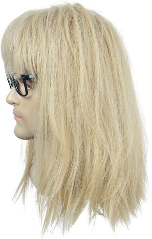 Yuehong Long Wave Blonde Mullet ثقيلة فيلم شعر مستعار عقلي مضحكة Cosplay زي الشعر ألياف الاصطناعية مقاومة للحرارة in Saudi Arabia