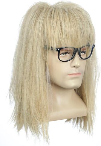 Yuehong Long Wave Blonde Mullet ثقيلة فيلم شعر مستعار عقلي مضحكة Cosplay زي الشعر ألياف الاصطناعية مقاومة للحرارة in Saudi Arabia