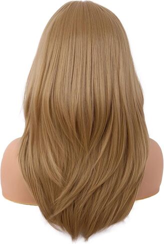 MapofBeauty 20 Inch/50 cm Long Layered With Bangs Straight Synthetic fiber Shoulder Length Hair Party Wig (Mixed Gold) in Saudi Arabia