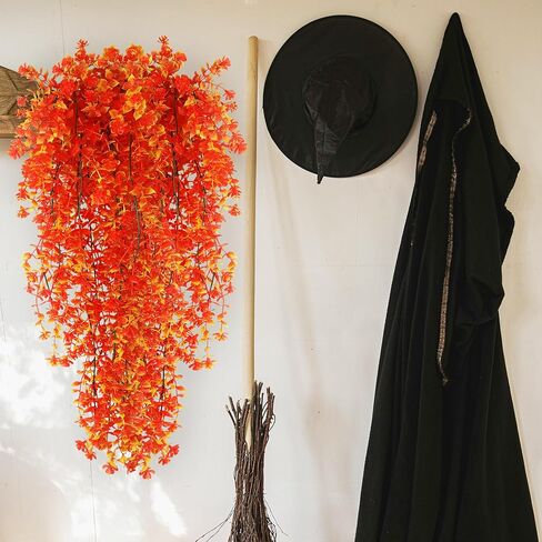 Artificial Fall Hanging Flowers Outdoor, UV Resistant No Fade Fake Plastic Plants for Garden Porch Window Box, Thankgiving Day Decor (Orange Red, 6 Bundles) in Kuwait