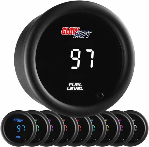 GlowShift 10 Color Digital Fuel Level Kit - عرض LED متعدد الألوان - عدسة ملونة - لمركبات الغاز والديزل - 2-1/16 "(52 مم) in Saudi Arabia