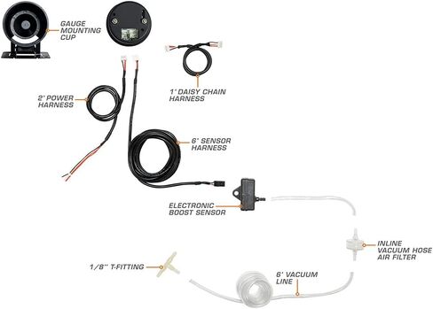 GlowShift Elite 10 Color 30 PSI Boost/Vacuum Gauge Kit - includes Electronic Pressure Sensor - Black Dial - Tinted Lens - Peak Recall Function - for Car & Truck - 2-1/16" 52mm in Saudi Arabia