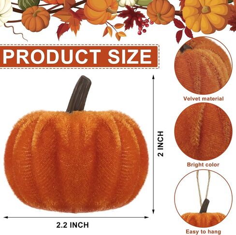 16 PCS Fall Thanksgiving Pumpkin Hanging Ornaments Orange Velvet Fabric Pumpkin Hanging Small Tree Ornaments 2.2" Fabric Pumpkins Ball Tree Decorations for Fall Home Farmhouse Harvest Party Decor in Saudi Arabia