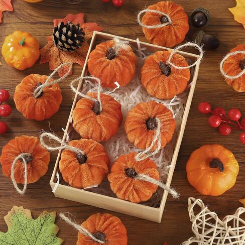 16 PCS Fall Thanksgiving Pumpkin Hanging Ornaments Orange Velvet Fabric Pumpkin Hanging Small Tree Ornaments 2.2" Fabric Pumpkins Ball Tree Decorations for Fall Home Farmhouse Harvest Party Decor in Saudi Arabia