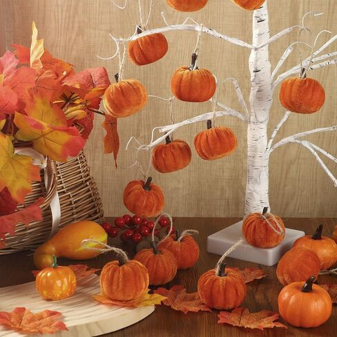 16 PCS Fall Thanksgiving Pumpkin Hanging Ornaments Orange Velvet Fabric Pumpkin Hanging Small Tree Ornaments 2.2" Fabric Pumpkins Ball Tree Decorations for Fall Home Farmhouse Harvest Party Decor in Saudi Arabia