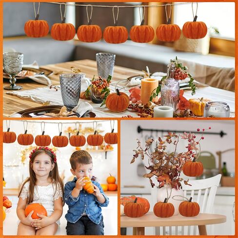 16 PCS Fall Thanksgiving Pumpkin Hanging Ornaments Orange Velvet Fabric Pumpkin Hanging Small Tree Ornaments 2.2" Fabric Pumpkins Ball Tree Decorations for Fall Home Farmhouse Harvest Party Decor in Saudi Arabia