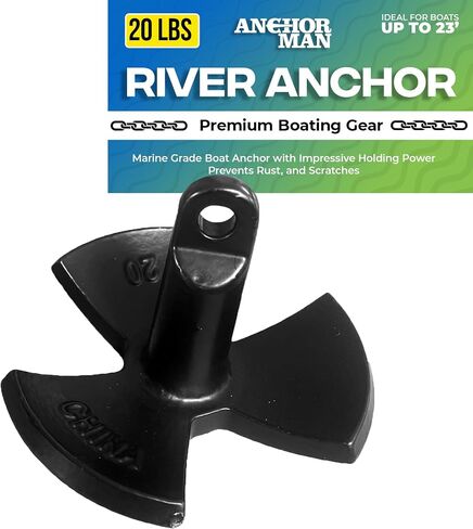 Anchor-Man River Anchor, Black Vinyl Coated Mushroom Anchor for Boats - Marine Grade Boat Anchor with Impressive Holding Power - Prevents Rust, and Scratches - Ideal for 15-20 Foot Boat in Saudi Arabia