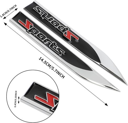 Tomall 2PCS 3D Metal Sports Logo Emblem Badge for Car Side Fender Emblem Delect Delet Strunk Badge Sticker Sport Decal لجميع موديلات بيك آب للسيارات الدفع الرباعية للسباق للسباق لملحقات السيارات (RED) in Saudi Arabia