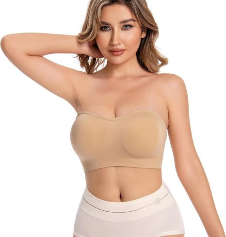 Strapless Bras for Women, Wirefree Non-Slip Seamless Strapless Bra Bandeau Tops for Women in Saudi Arabia