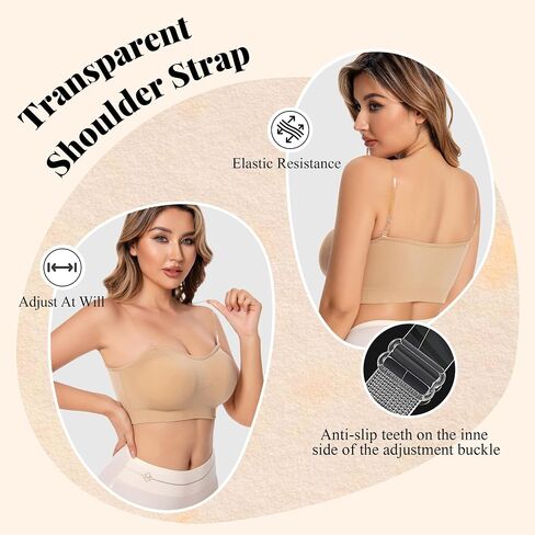 Strapless Bras for Women, Wirefree Non-Slip Seamless Strapless Bra Bandeau Tops for Women in Saudi Arabia