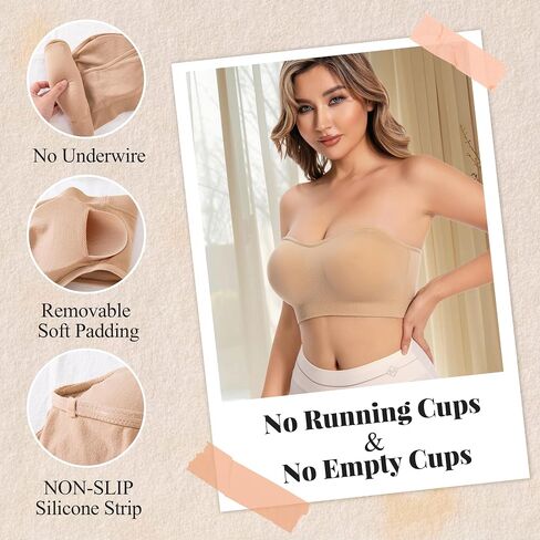 Strapless Bras for Women, Wirefree Non-Slip Seamless Strapless Bra Bandeau Tops for Women in Saudi Arabia