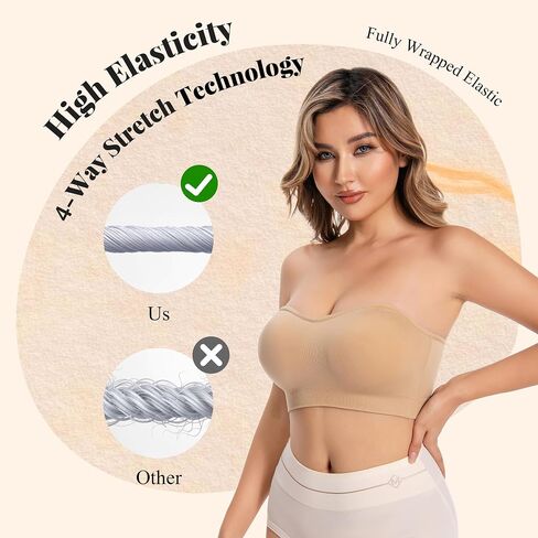Strapless Bras for Women, Wirefree Non-Slip Seamless Strapless Bra Bandeau Tops for Women in Saudi Arabia