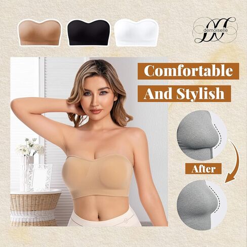 Strapless Bras for Women, Wirefree Non-Slip Seamless Strapless Bra Bandeau Tops for Women in Saudi Arabia