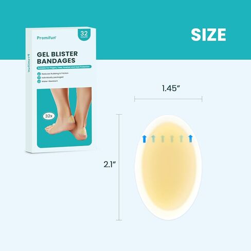 Hydrocolloid Gel Blister Bandages Pads - (Variety Pack) Promifun 32ct Waterproof Adhesive Blisters Bandages - Blister Pads for Heel, Foot, Toe, Feet - Gel Blister Chshions for Prevention & Recovery in Kuwait