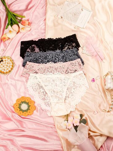 Hibluco Women Lace Underwear Sexy Breathable Hipster Stretch Panties Bikinis in Kuwait