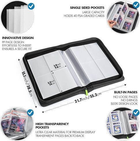 FunGuys Graded Card Binder, 60 PSA Slab Holder, 6 Pocket Graded Card Storage, Slab Binder, PSA Card Graded Display Case Album, Zipper Binder, Card Collection Binder, MTG Card Binder in Kuwait