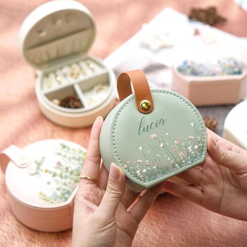 Personalized Monogram Travel Jewelry Box with Name, Women Custom Jewelry Case, Portable Elegant Half-Moon Organizer, Bridesmaid Wedding Bridal Shower Birthday Gifts for Mom Wife Girls in Saudi Arabia
