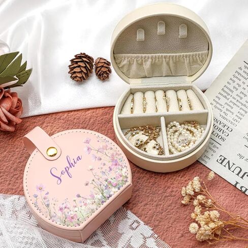Personalized Monogram Travel Jewelry Box with Name, Women Custom Jewelry Case, Portable Elegant Half-Moon Organizer, Bridesmaid Wedding Bridal Shower Birthday Gifts for Mom Wife Girls in Saudi Arabia