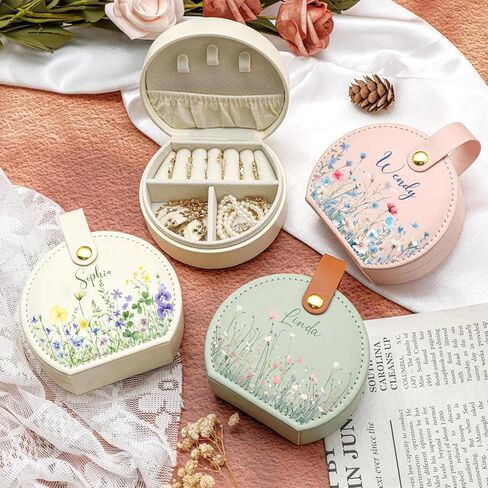 Personalized Monogram Travel Jewelry Box with Name, Women Custom Jewelry Case, Portable Elegant Half-Moon Organizer, Bridesmaid Wedding Bridal Shower Birthday Gifts for Mom Wife Girls in Saudi Arabia